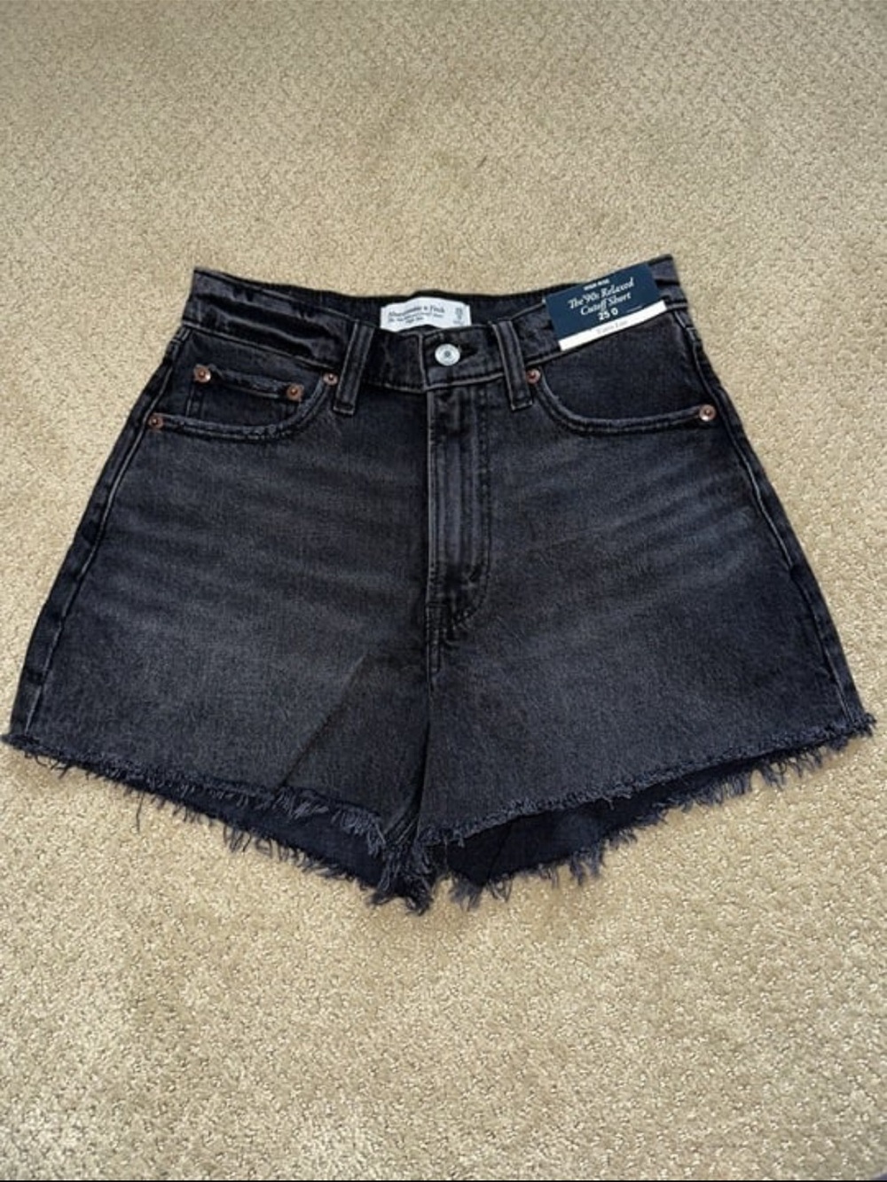 Abercrombie & Fitch Black High-Rise Denim Cutoff Shorts